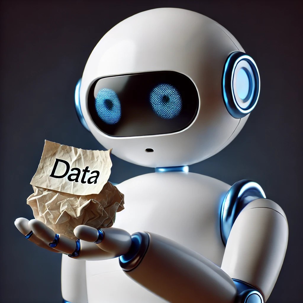 Robot looking at crumpled data